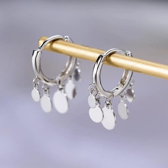 NEW 925 Sterling Silver Coin Hoop Earrings - Picture 2 of 8